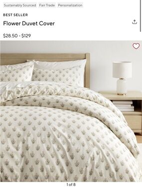 Pottery Barn Teen Flower Duvet Cover and 2 shams in Cream and Sage